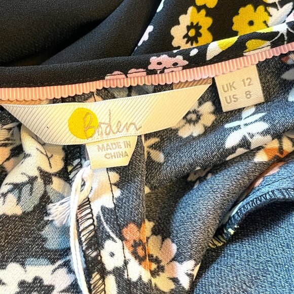 BODEN Keira Shift Dress 8 US Statement Floral Print Black Blouson Sleeves NEW - Picture 11 of 14